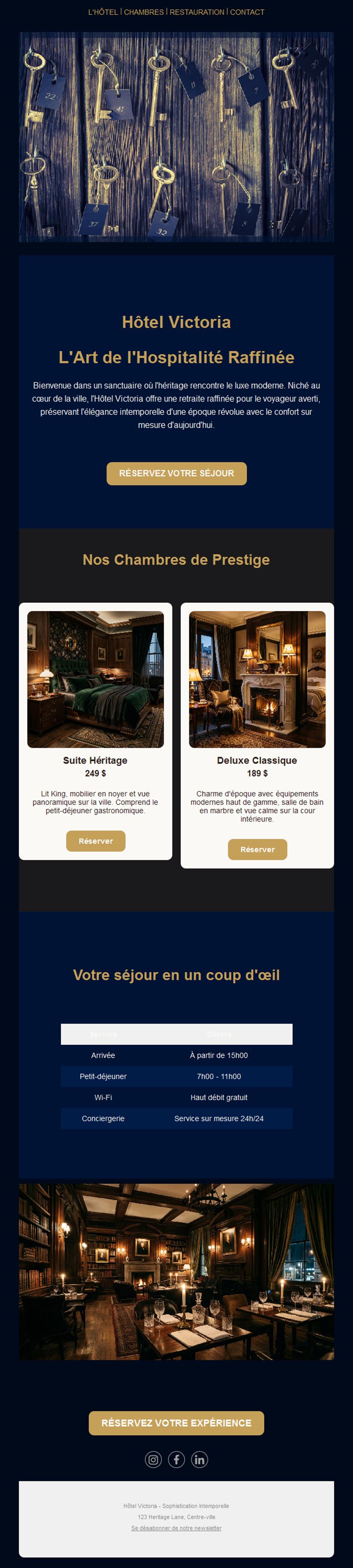 Email d'hôtel de charme historique