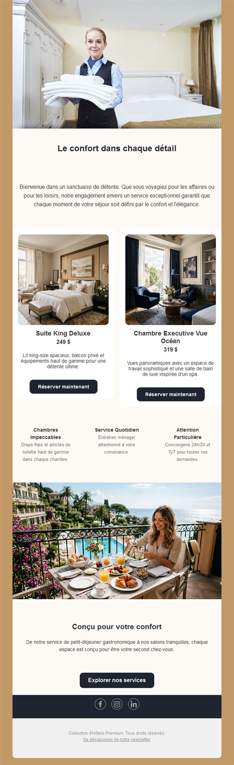Email de confort et service hôtelier