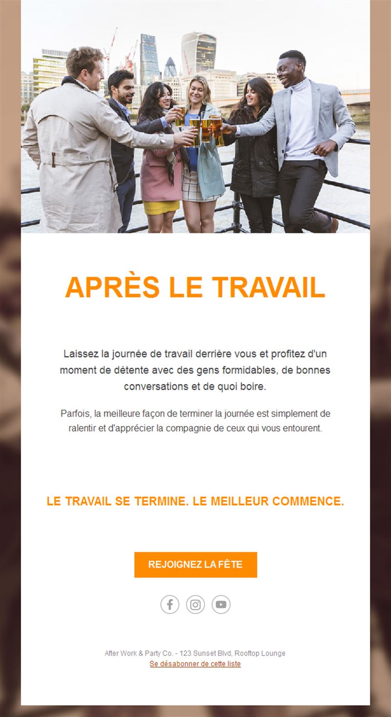 Modèle d'email afterwork en rooftop
