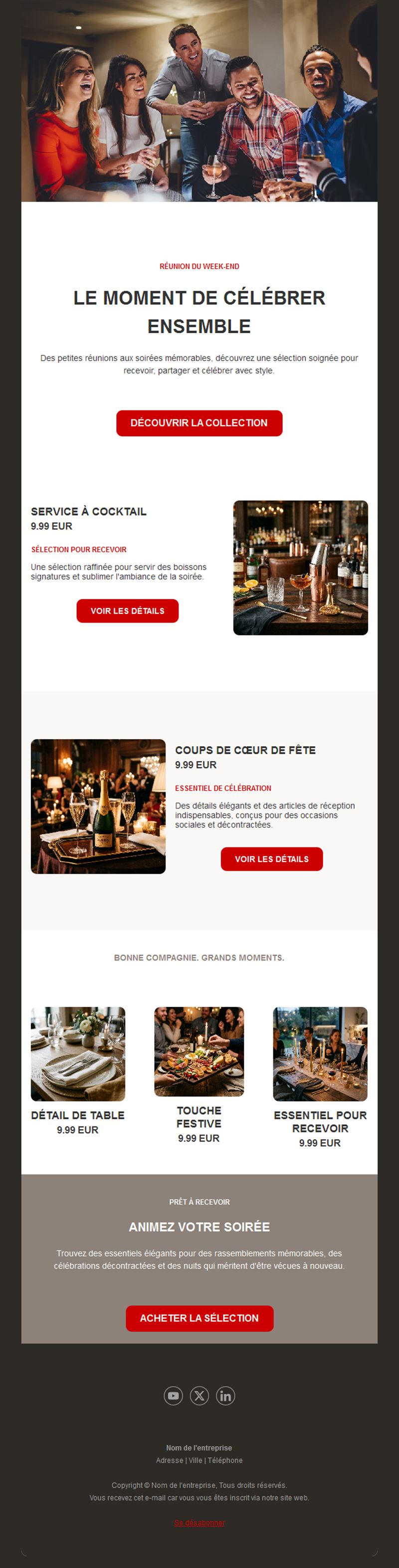 Email articles de fête avec sélection produits