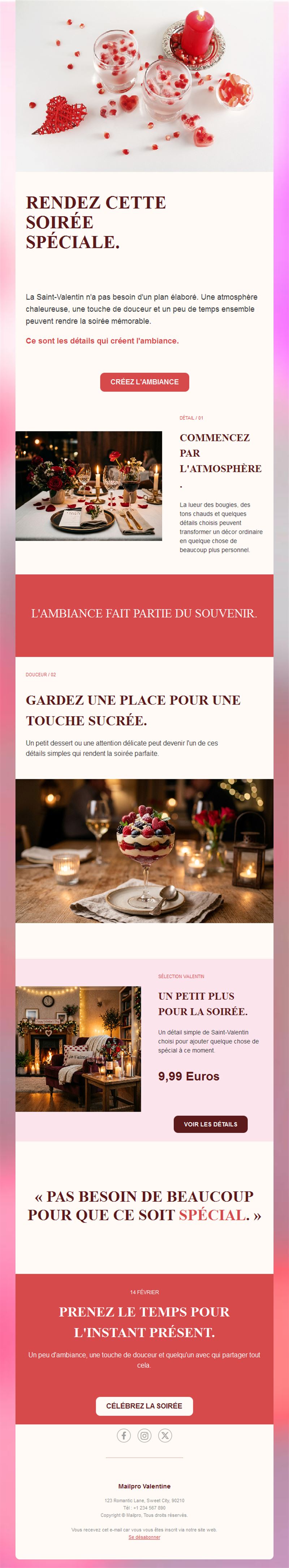 Newsletter dîner romantique de Saint-Valentin