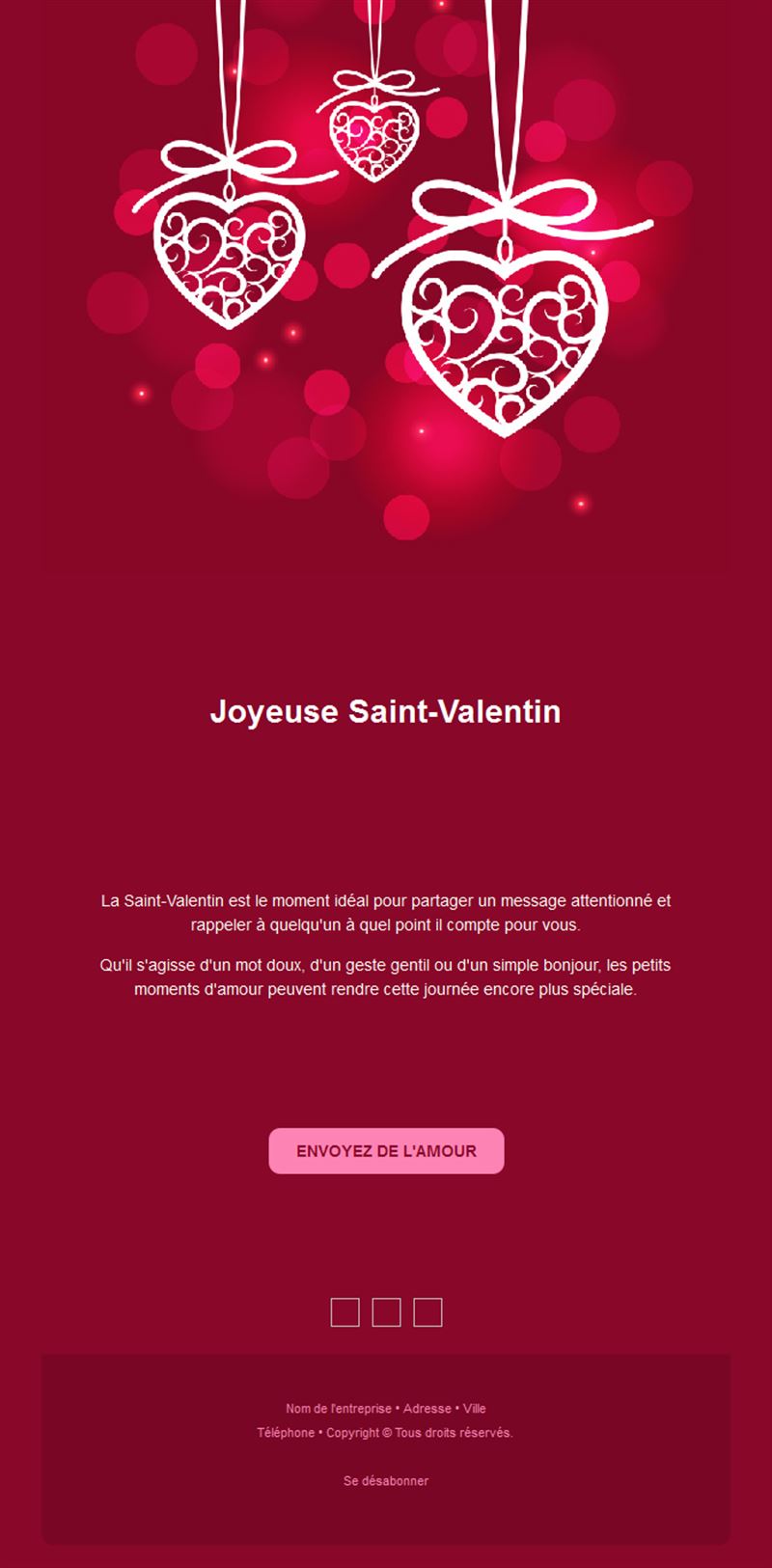 Email bordeaux de Saint-Valentin aux cœurs