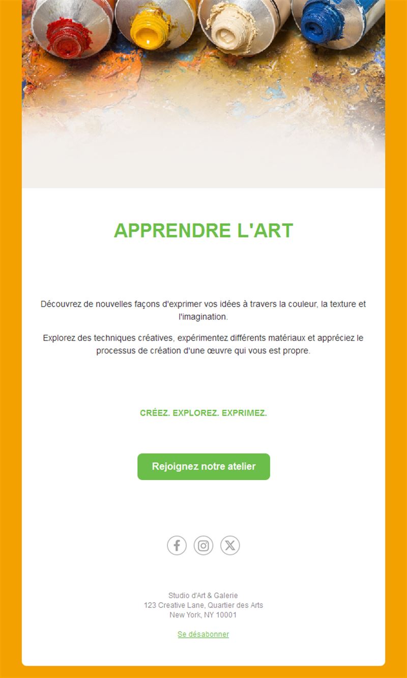 Email d'invitation à un atelier d'art