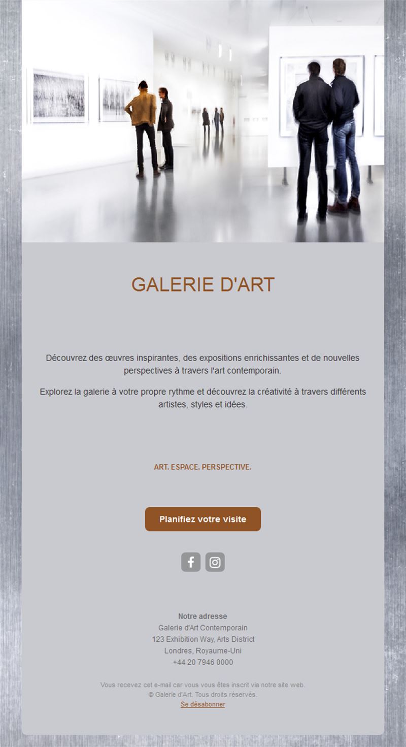 Email d'invitation à visiter une galerie d'art