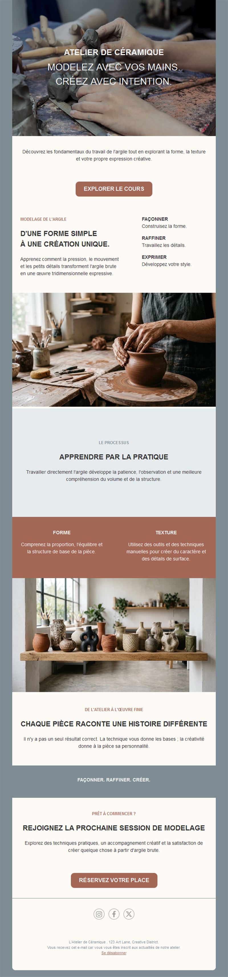Email de cours de céramique et poterie