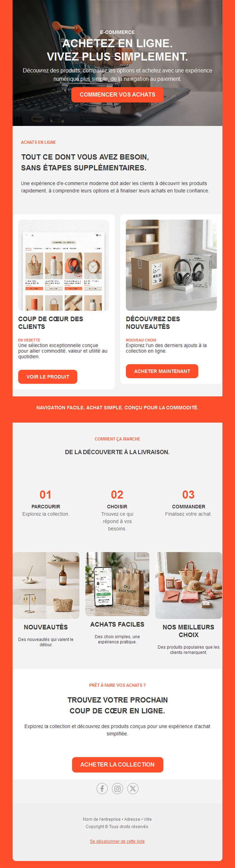 Newsletter orange de boutique en ligne