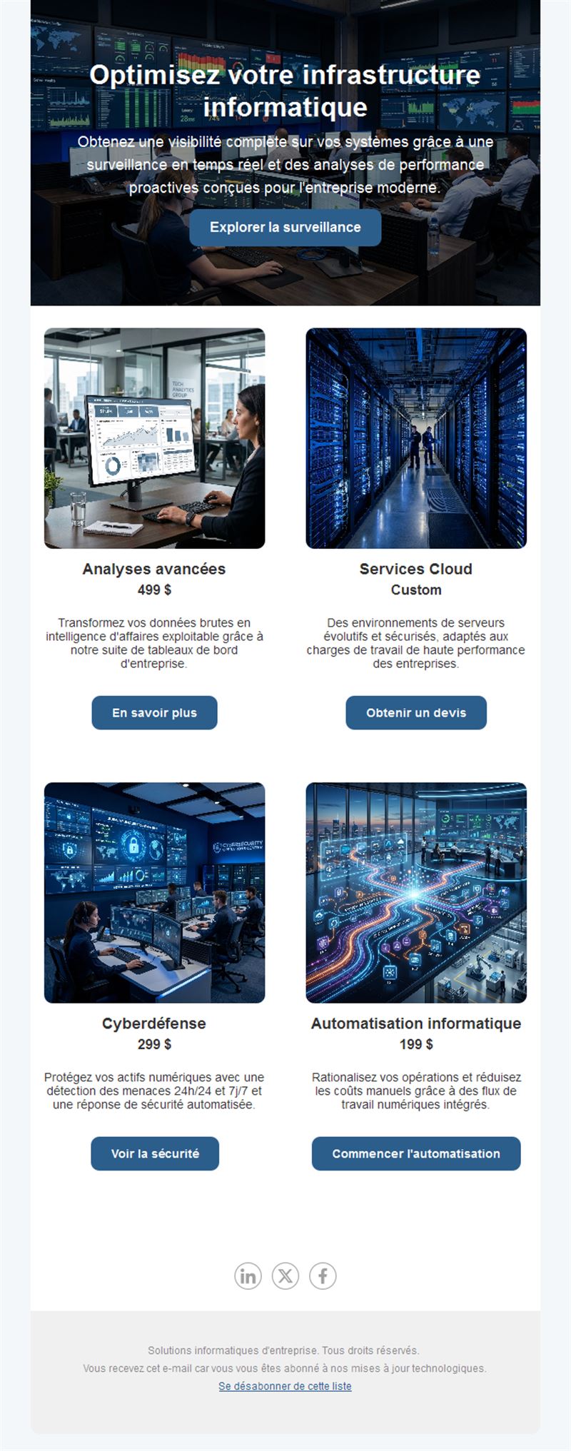 Email de services informatiques avec tarifs
