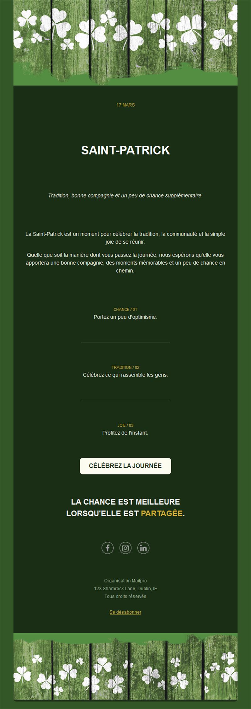 Email vert foncé de la Saint-Patrick