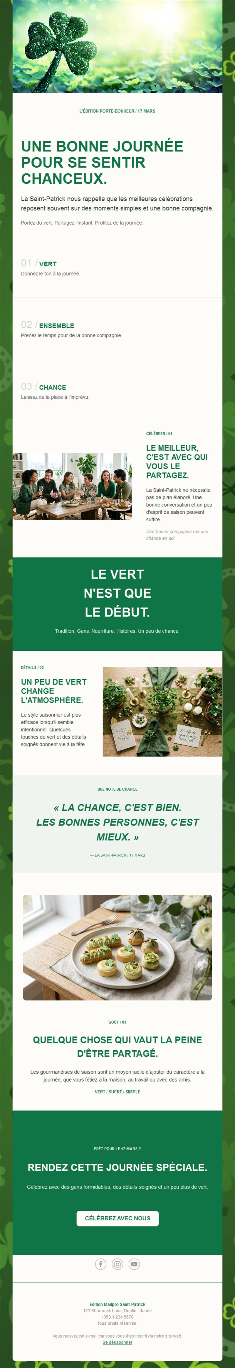 Newsletter jour de chance de la Saint-Patrick