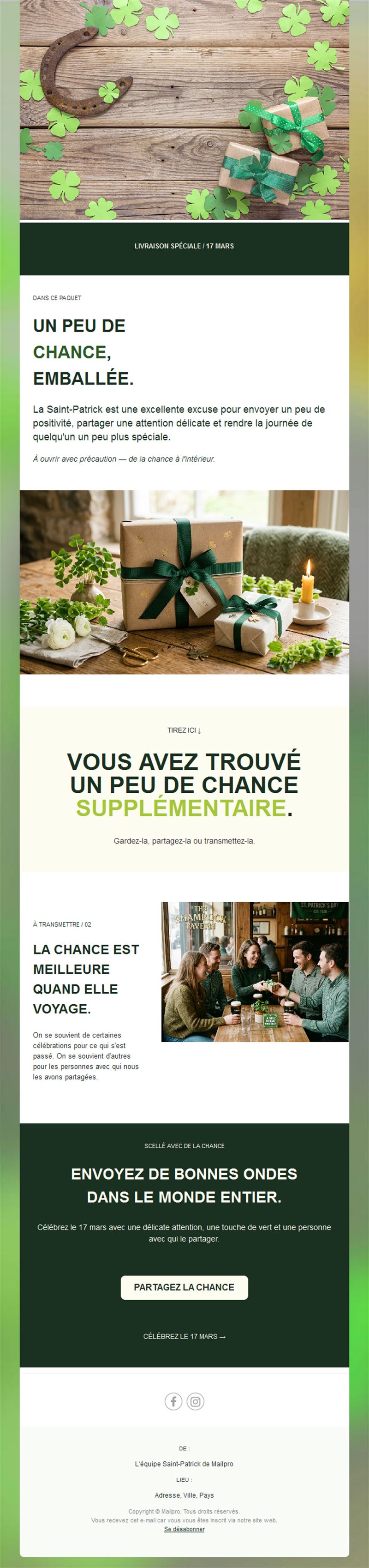 Newsletter cadeaux de la Saint-Patrick