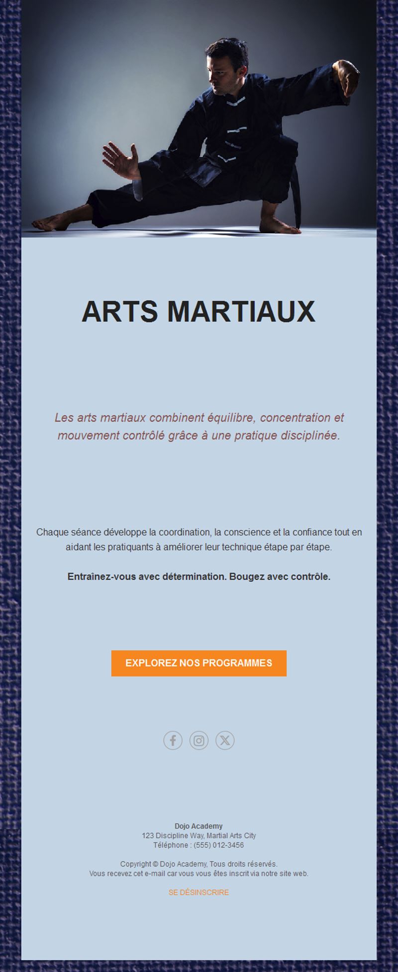 Email de programmes de kung-fu