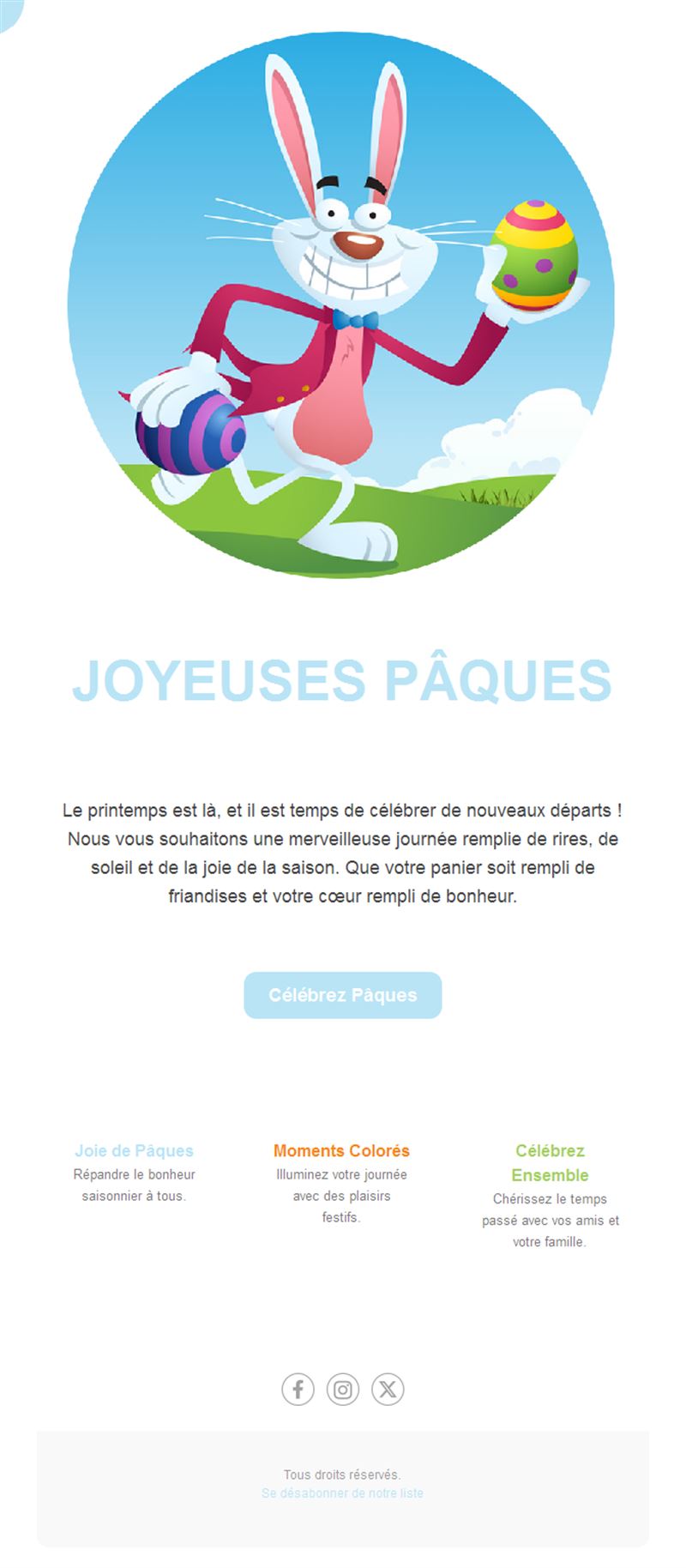 Email ludique avec lapin de Pâques dessiné