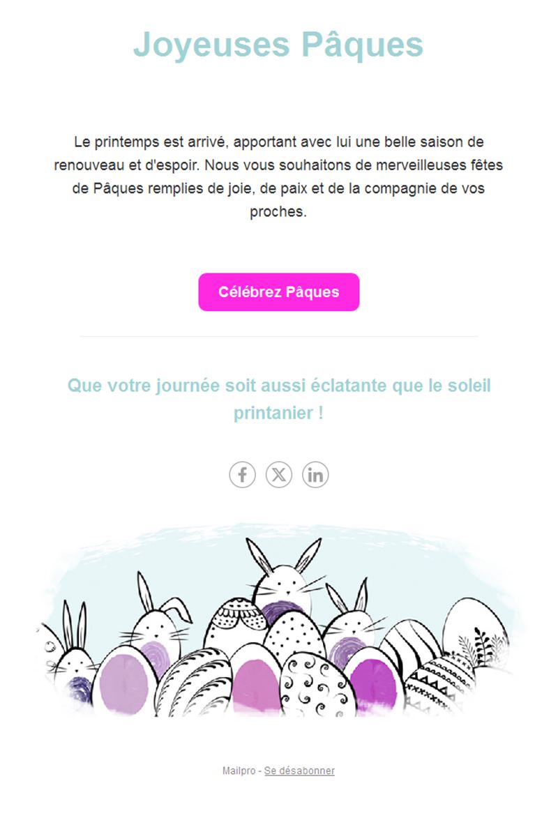Email minimaliste de vœux de Pâques