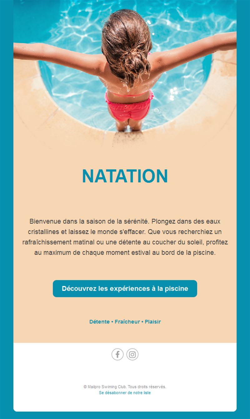 Email d'expériences piscine en été