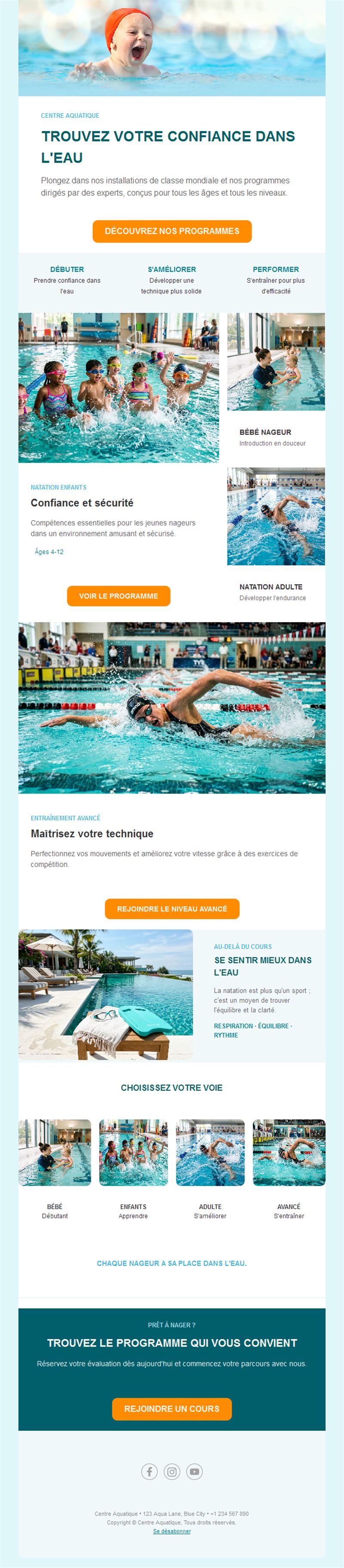 Newsletter de programmes de centre aquatique