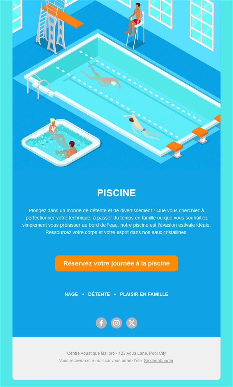 Email de réservation de piscine