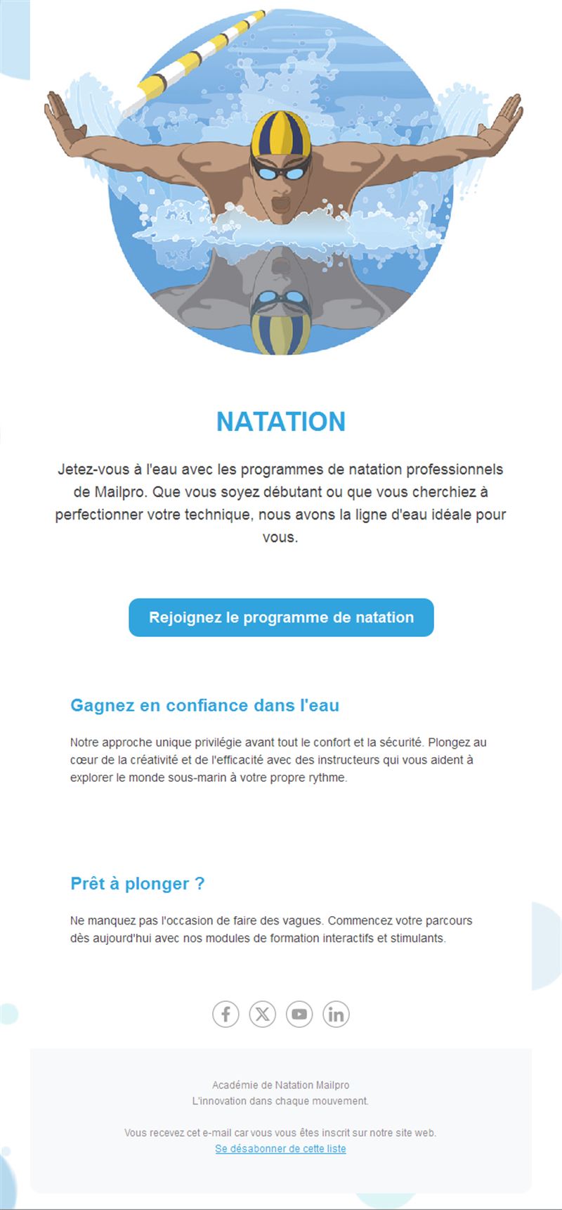 Email de programmes d'école de natation