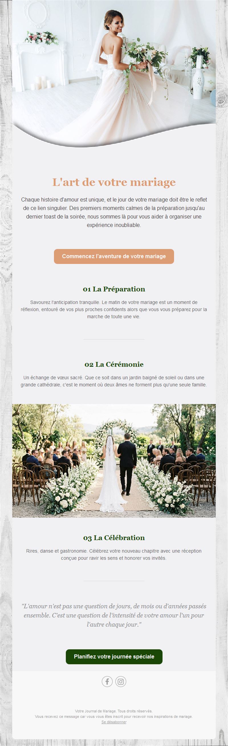 Newsletter du déroulé du mariage