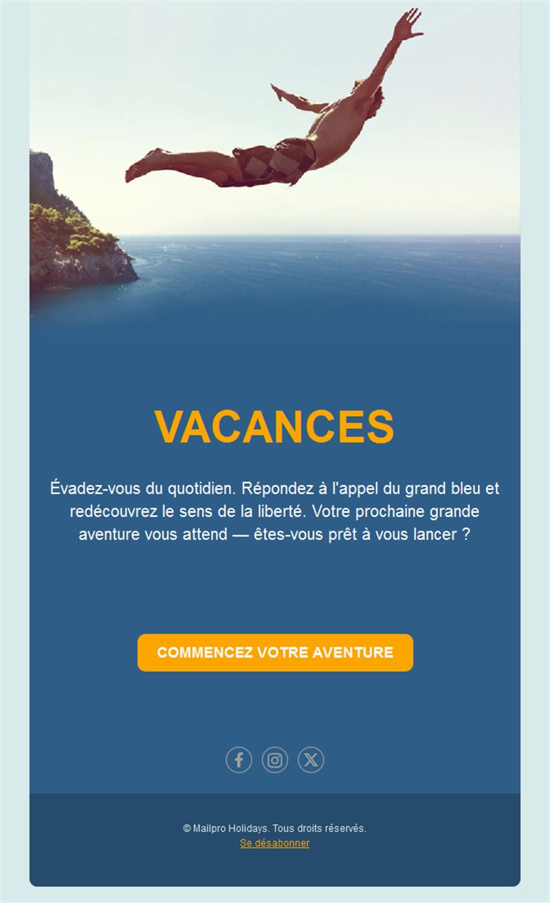 Email de vacances avec plongeon dans la mer