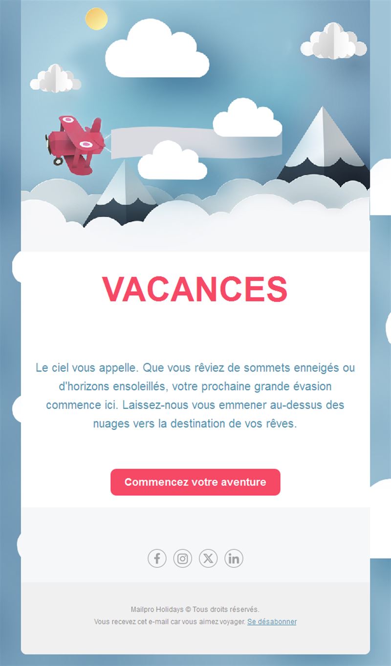 Email de vacances et d'aventure