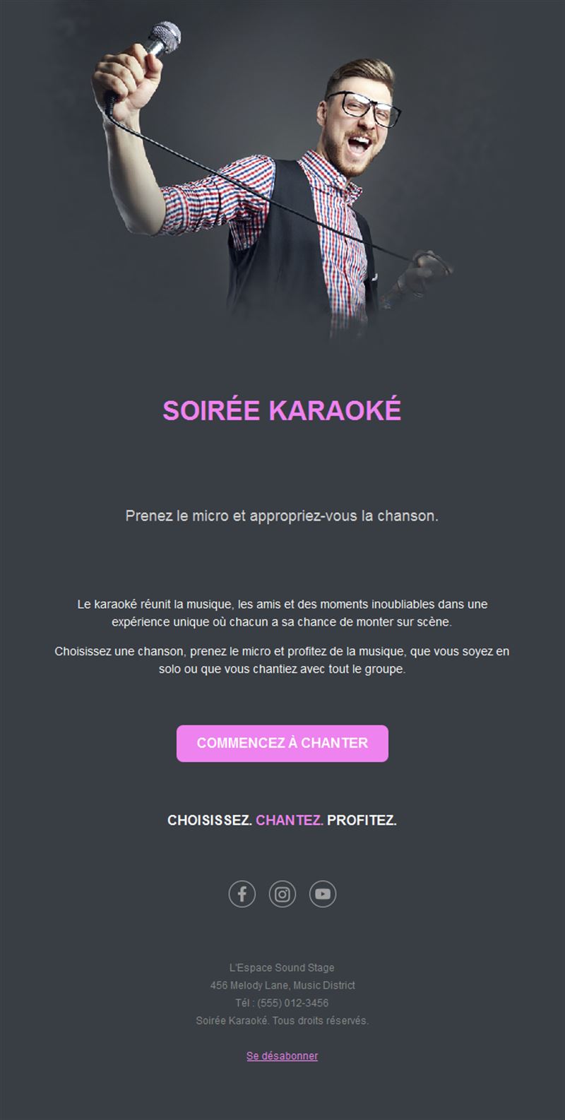 Email de soirée karaoké