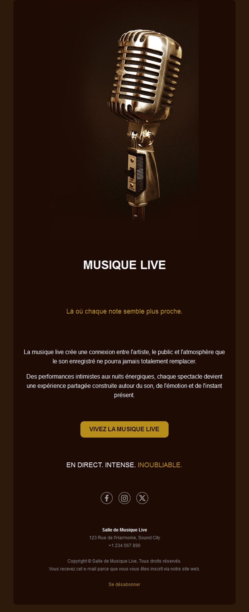 Email de salle de concerts