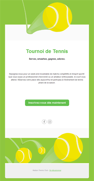 Email vert anis de tournoi de tennis