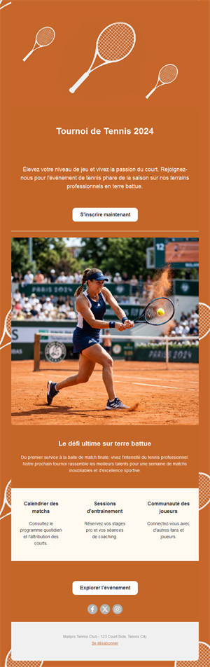 Email orange de tournoi sur terre battue