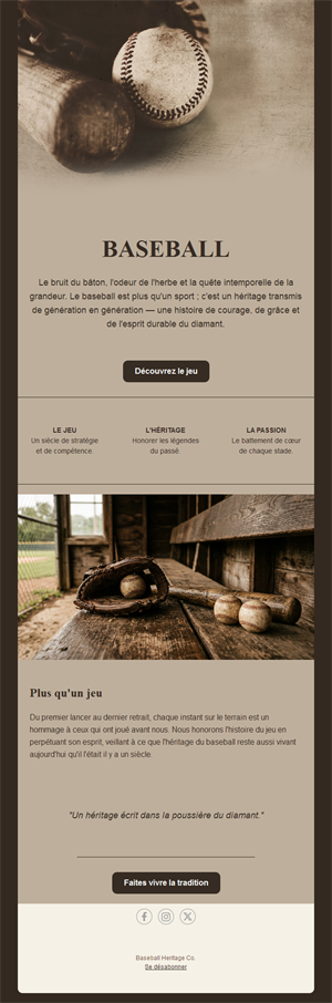 Newsletter vintage sur l'histoire du baseball