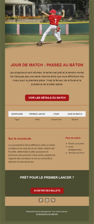 Email de billetterie pour match de baseball