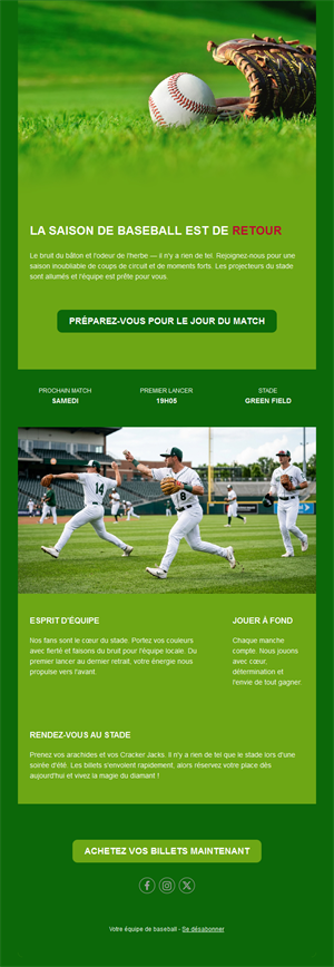 Email d'ouverture de saison de baseball