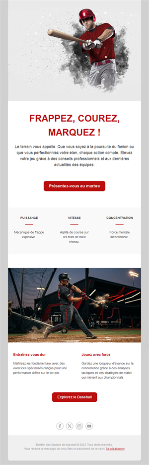 Email d'entraînement et de technique baseball