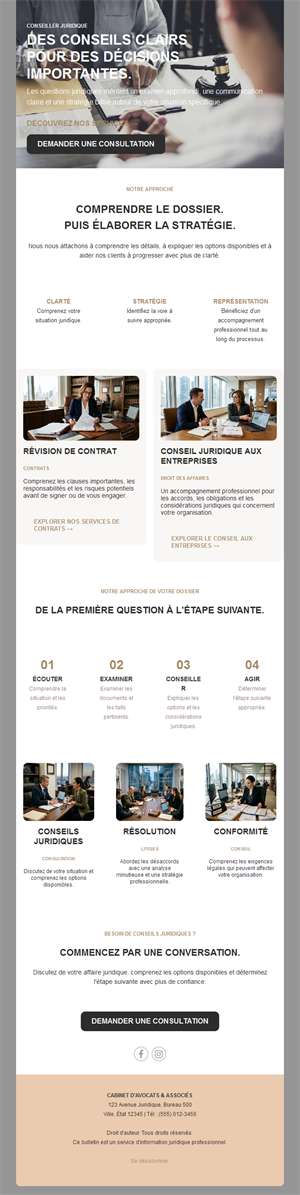 Newsletter de services juridiques avec démarche