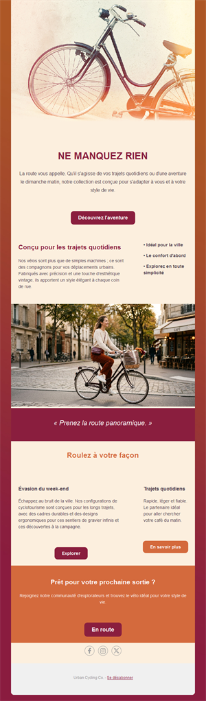 Modèle d'email pour boutique de vélos urbains