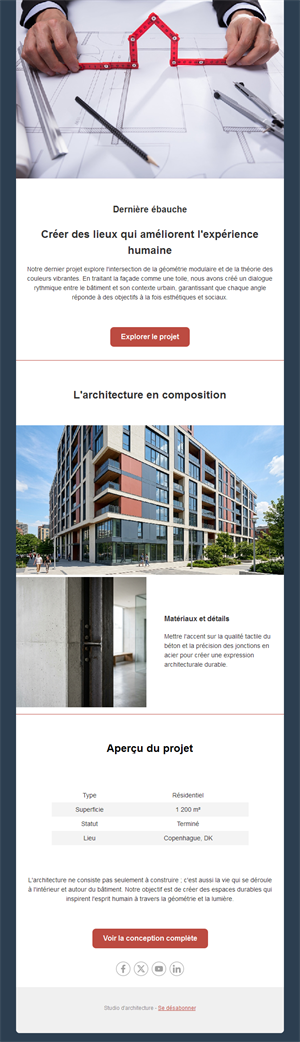 Newsletter de projet d'architecture résidentielle