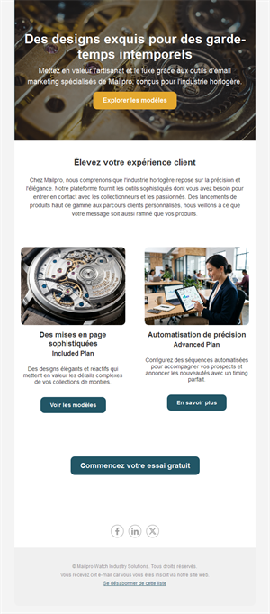 Email plateforme d'emailing pour horlogerie