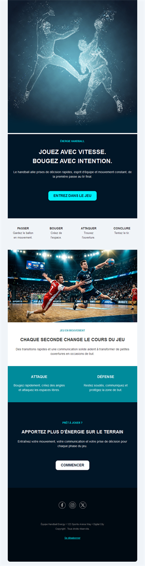 Email dynamique de club de handball