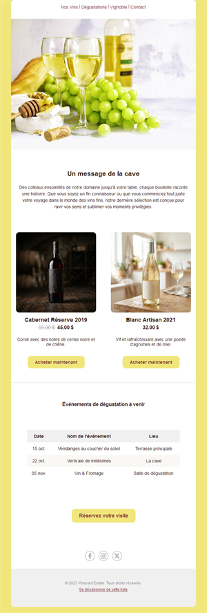 Email vins blancs et dégustations