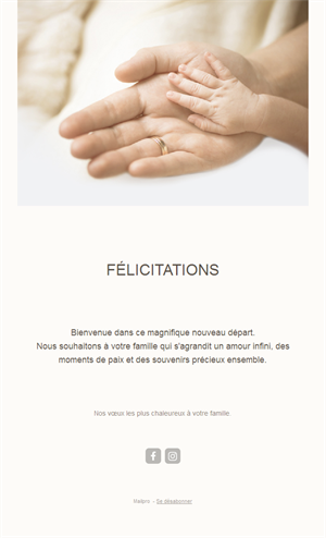 Email minimaliste de félicitations bébé