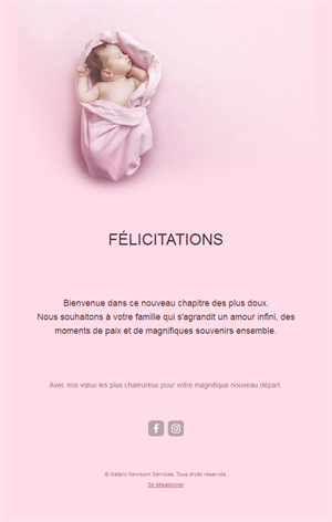 Email rose de félicitations pour une fille