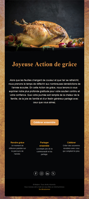 Email de Thanksgiving avec dinde rôtie