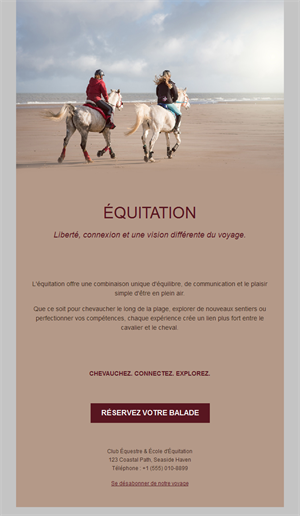 Email de balade à cheval sur la plage