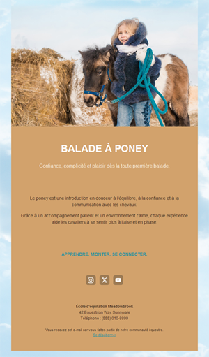 Email de cours de poney pour enfants