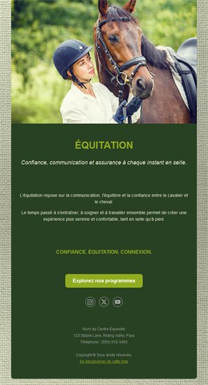 Email de programmes d'école d'équitation