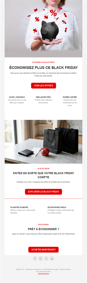 Email d'astuces pour économiser au Black Friday