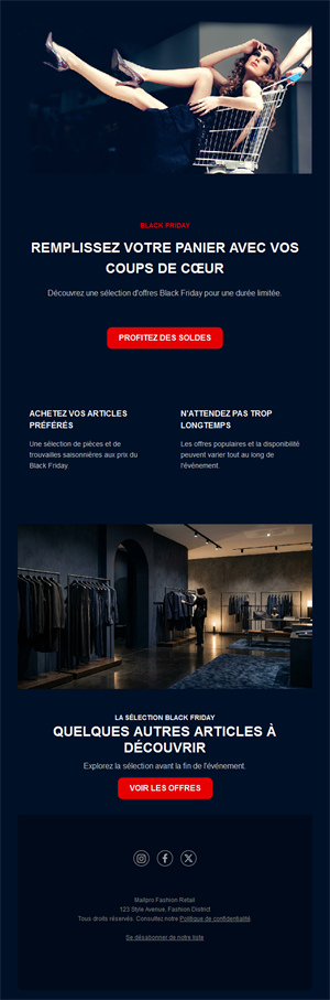 Email bleu marine de shopping Black Friday