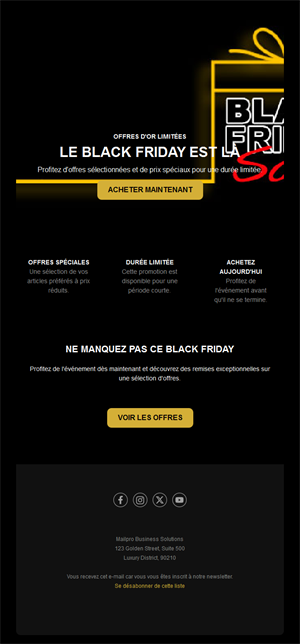 Email noir et jaune de soldes Black Friday