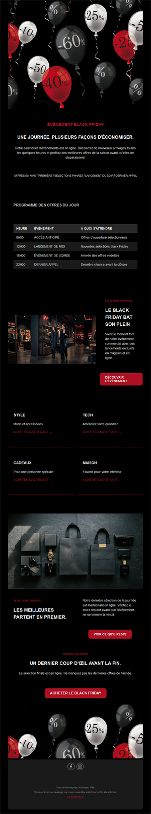 Email programme de l'événement Black Friday