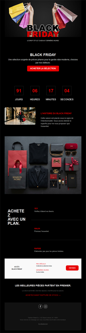 Email mode Black Friday avec compte à rebours