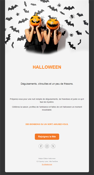 Modèle d'email soirée déguisée Halloween